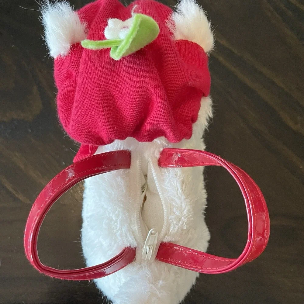 Gymboree Plush Cat Purse Kids One Size White Excellent Cherry Hat Bow Handbag